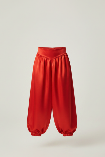 Pantalon Jupe Rouge Satiné Drapé Ample Garçon - vue 3