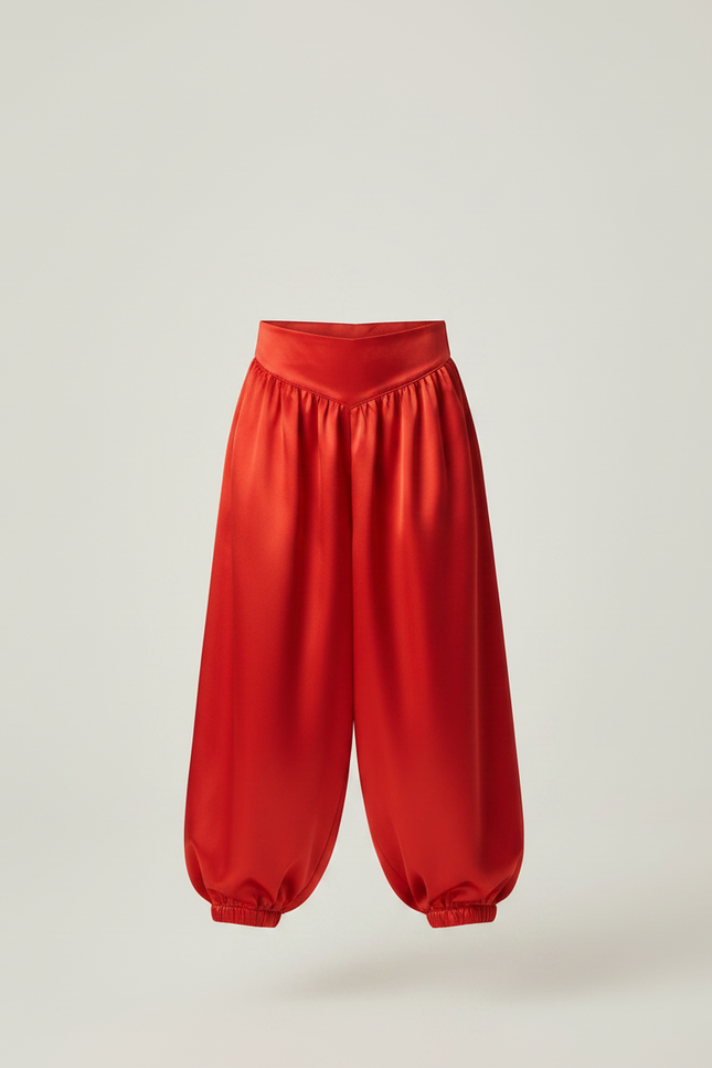 Pantalon Jupe Rouge Satiné Drapé Ample Garçon - vue 3