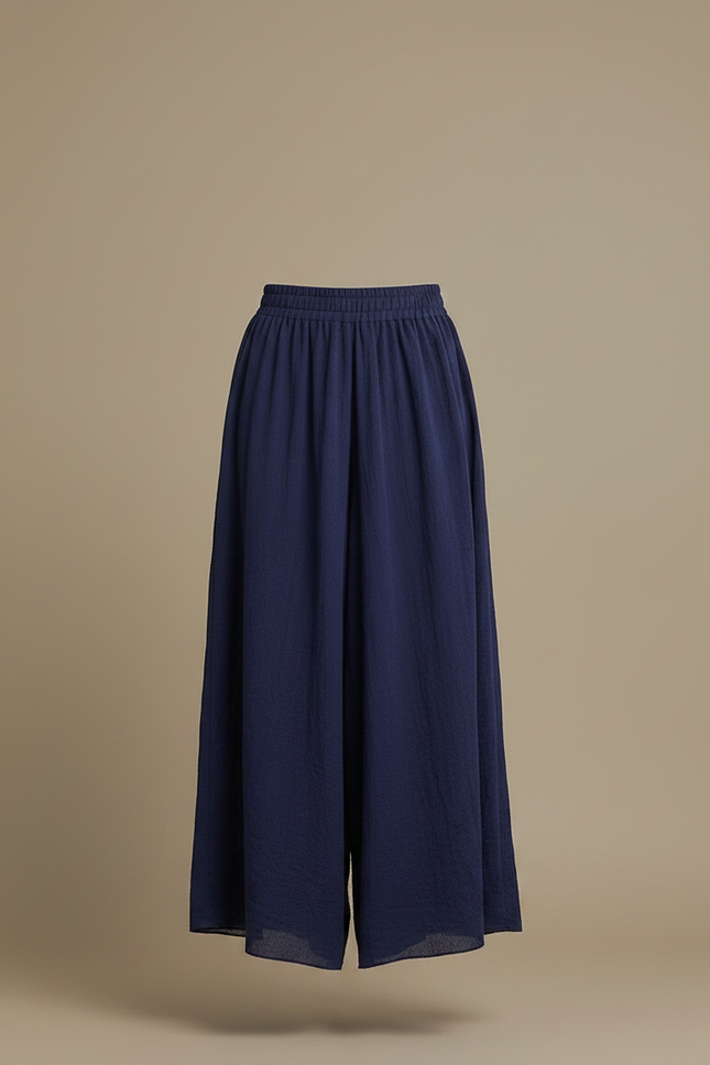Pantalon Jupe Bleu Marine Coton Ample Fluide Élégant - vue 3