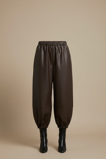 Pantalon Jupe Marron Similicuir Ample Superposé Élégant - Simili cuir - vue 3