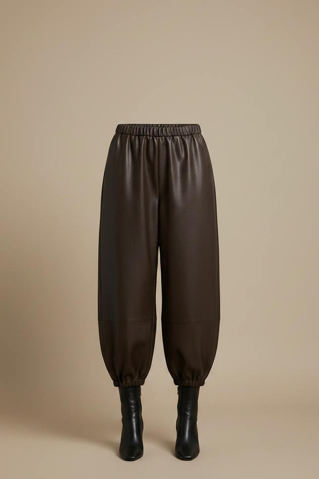 Pantalon Jupe Marron Similicuir Ample Superposé Élégant - Simili cuir - vue 3