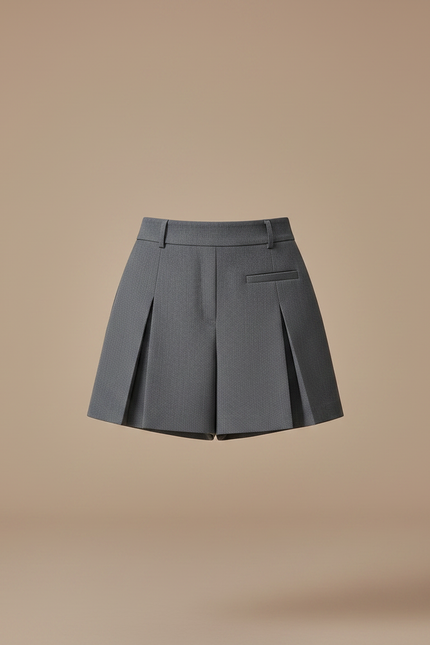 Pantalon Jupe Gris Plissé Mini Élégant Décontracté - Gabardine - vue 3