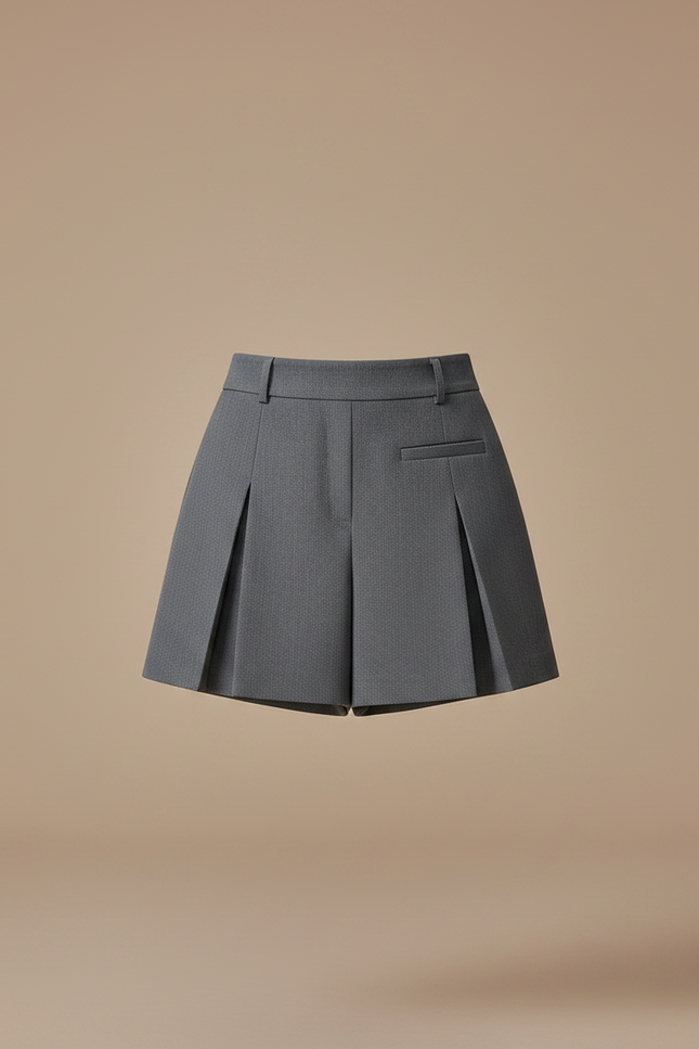 Pantalon Jupe Gris Plissé Mini Élégant Décontracté - Gabardine - vue 3