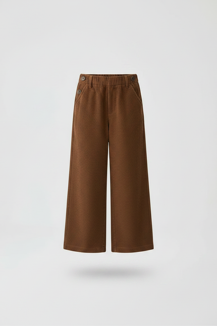 Pantalon Jupe Marron Côtelé Longue Évasée Enfant - Cordé - vue 3