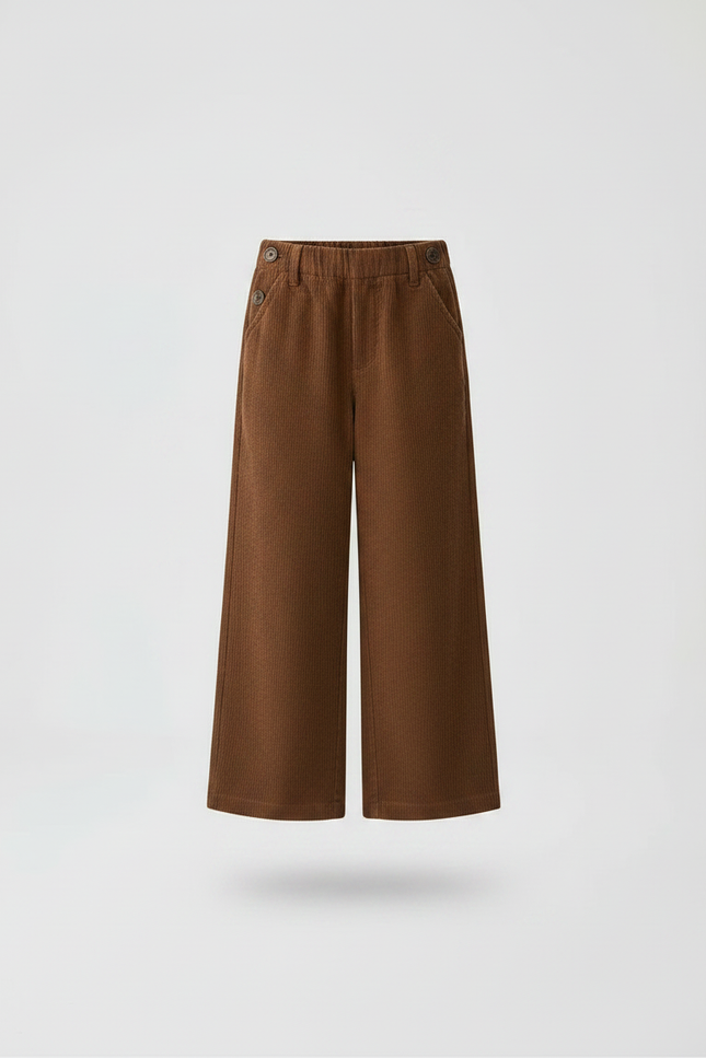 Pantalon Jupe Marron Côtelé Longue Évasée Enfant - Cordé - vue 3