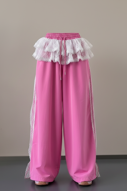 Pantalon Jupe Rose Dentelle Ample Large Fluide - Polyester - vue 3