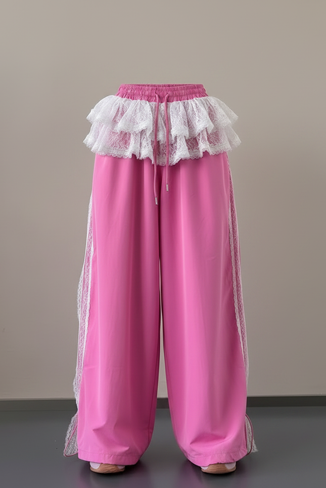 Pantalon Jupe Rose Dentelle Ample Large Fluide - Polyester - vue 3