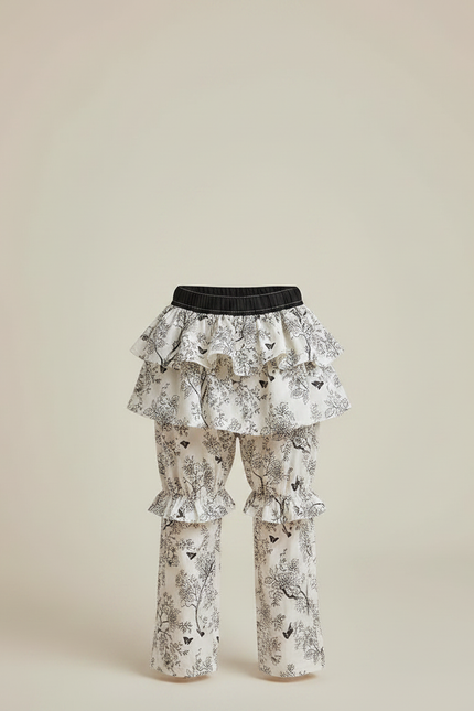 Pantalon Jupe Blanc Volants Coton Motif Floral Enfant - vue 3