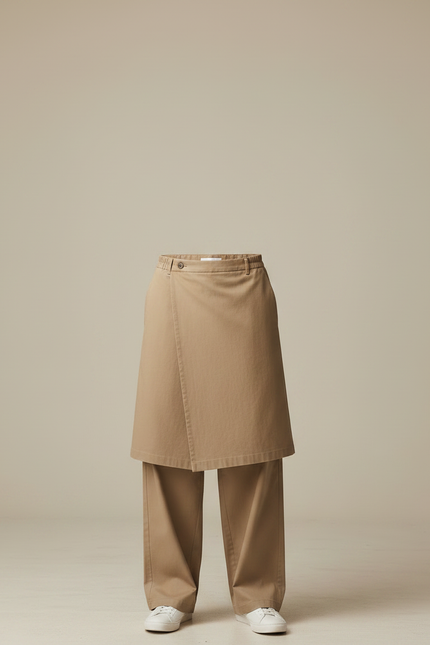 Pantalon Jupe Beige Coton Droit Superposé Homme - vue 3