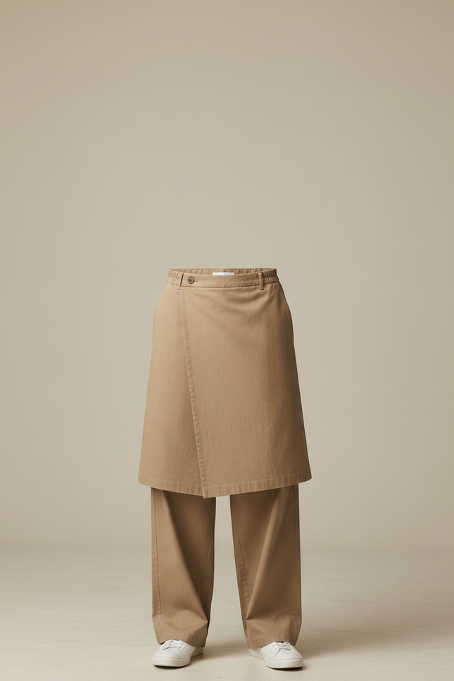 Pantalon Jupe Beige Coton Droit Superposé Homme - vue 3