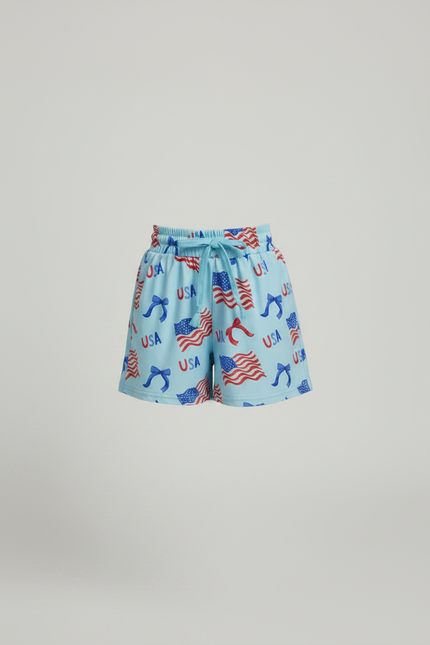 Pantalon Jupe Bleu Ciel Coton Motif USA Enfant - vue 3