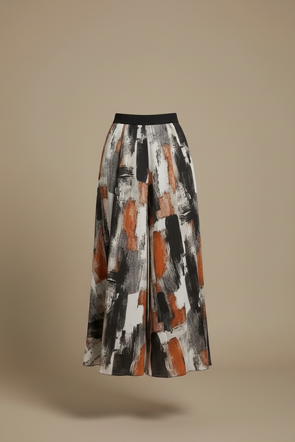 Pantalon Jupe Imprimé Abstrait Fluide Ample Élégant - Multicolore Polyester - vue 3