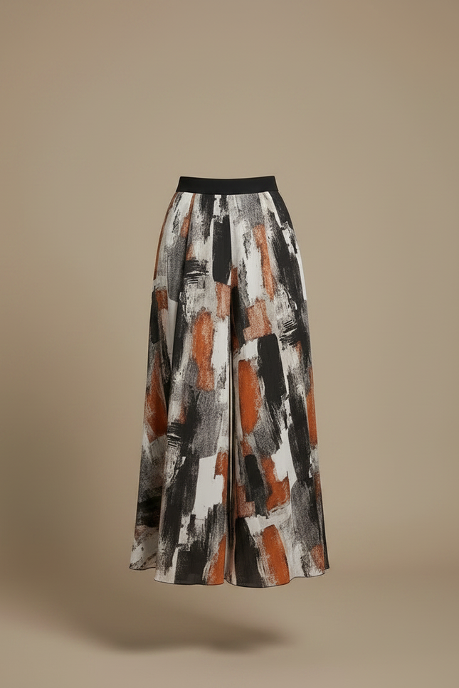 Pantalon Jupe Imprimé Abstrait Fluide Ample Élégant - Multicolore Polyester - vue 3