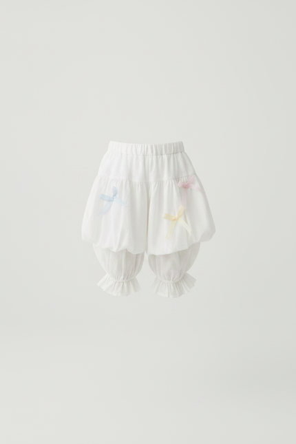 Pantalon Jupe Blanc Bouffant Volants Nœuds Enfant Mignon - Coton - vue 3