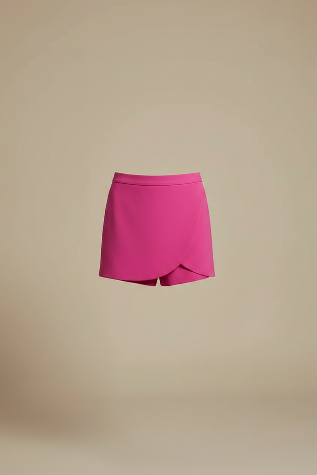 Pantalon Jupe Rose Fuchsia Uni Asymétrique Élégant - Polyester - vue 3
