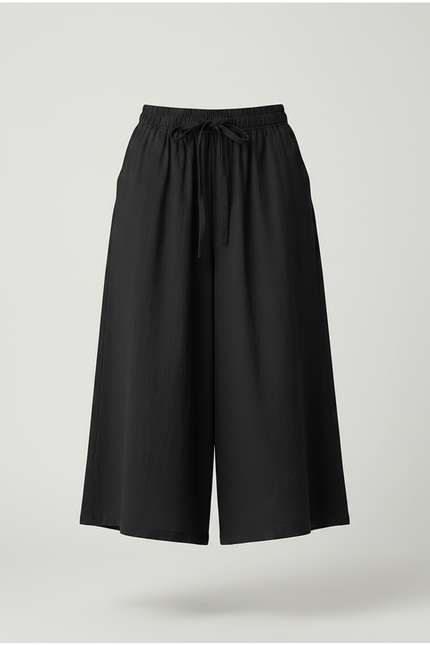 Pantalon Jupe Noir Ample Coton Lin Fluide Décontracté - vue 3