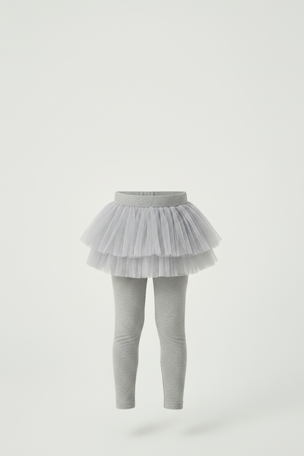 Pantalon Jupe Gris Tutu Superposé Confortable Fille - Coton - vue 3