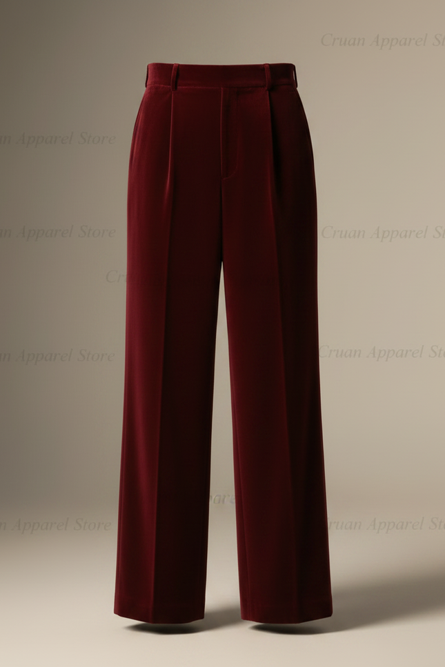 Pantalon Jupe Velours Bordeaux Fluide Élégant Superposé - vue 3