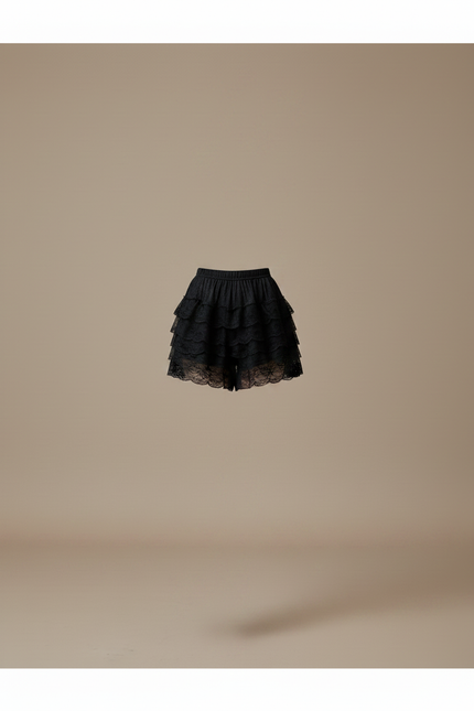 Pantalon Jupe Noir Dentelle Volants Superposés Femme - Polyester - vue 3