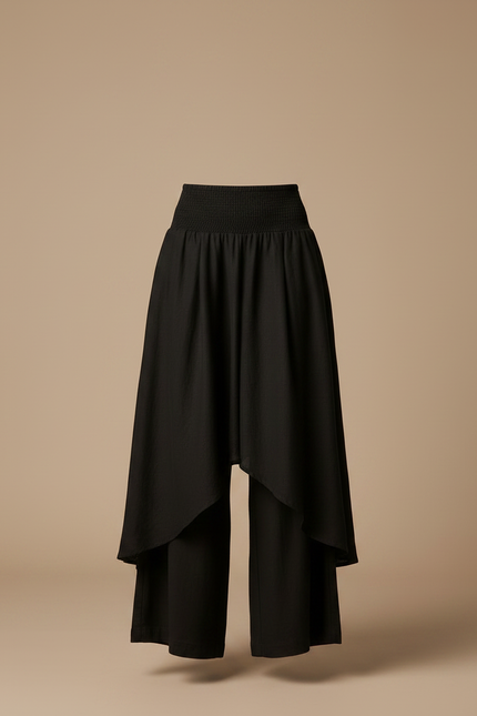 Pantalon Jupe Noir Ample Superposé Fluide Élégant - Viscose - vue 3