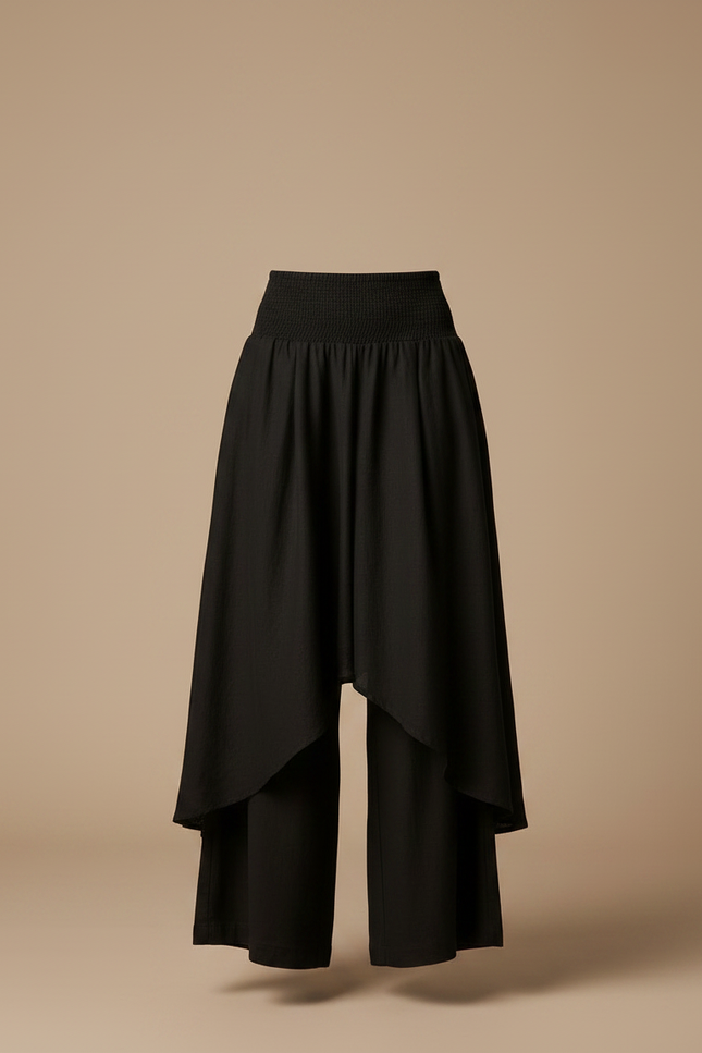 Pantalon Jupe Noir Ample Superposé Fluide Élégant - Viscose - vue 3