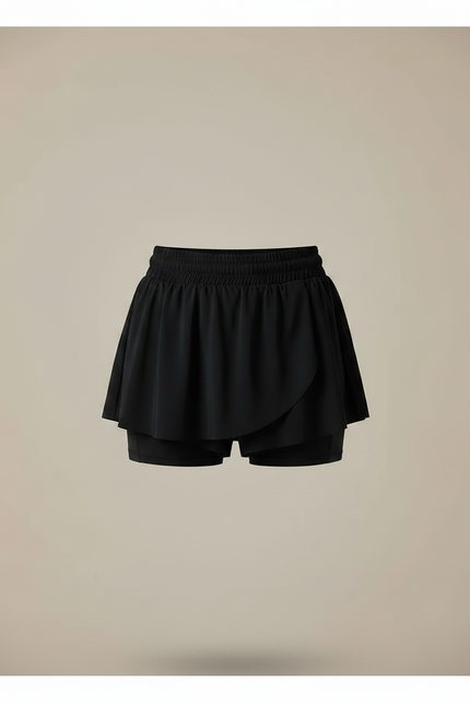 Pantalon Jupe Noir Fluide Superposé Sportif Décontracté - Polyester - vue 3