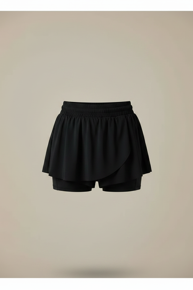 Pantalon Jupe Noir Fluide Superposé Sportif Décontracté - Polyester - vue 3