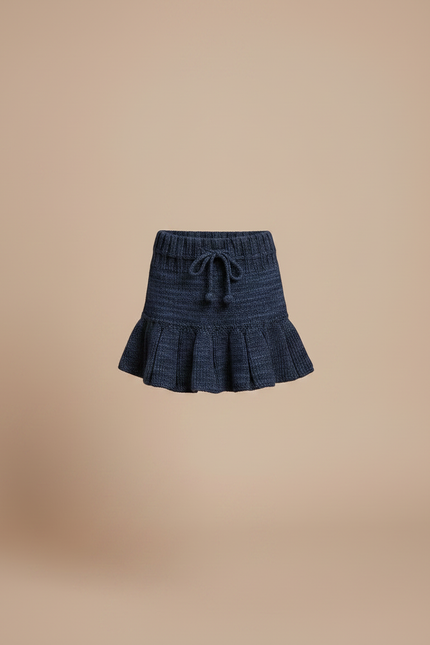 Pantalon Jupe Bleu Marine Tricoté Plissé Fille Vintage - Maille - vue 3