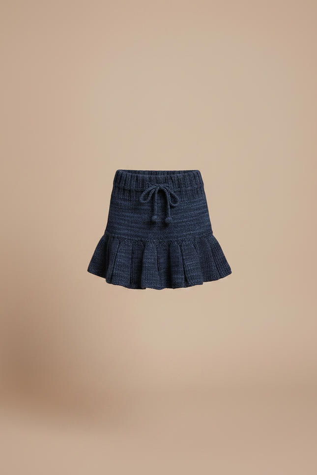 Pantalon Jupe Bleu Marine Tricoté Plissé Fille Vintage - Maille - vue 3