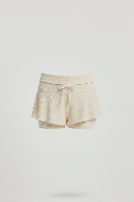 Pantalon Jupe Beige Côtelé Volants Superposés Court Confortable - Maille - vue 3