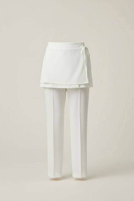 Pantalon Jupe Blanc Superposé Court Décontracté Élégant - Polyester - vue 3