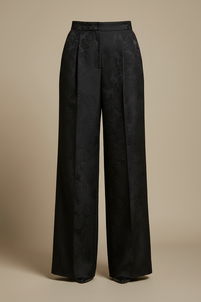 Pantalon Jupe Noir Jacquard Évasé Élégant Femme - Polyester - vue 3