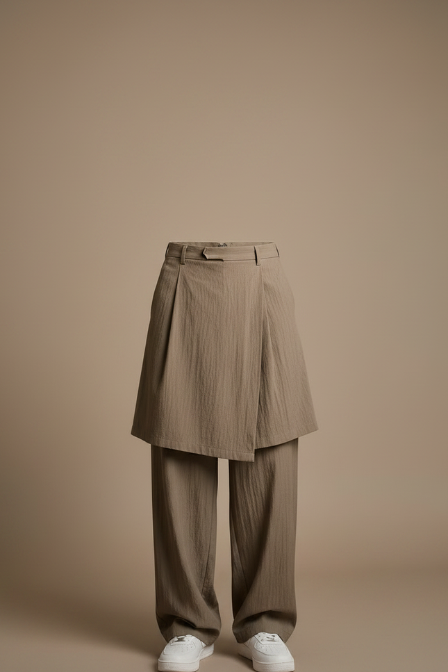 Pantalon Jupe Kaki Superposé Ample Fluide Décontracté - Lin - vue 3