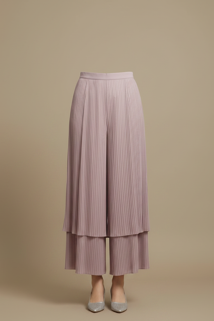 Pantalon Jupe Plissé Mauve Ample Élégant Superposé - Violet Polyester - vue 3