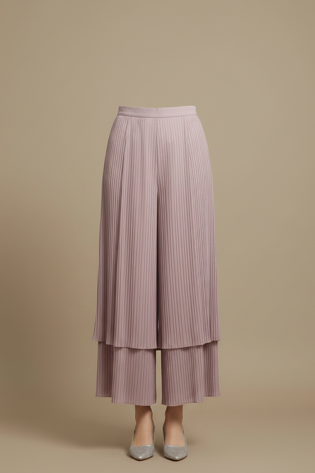 Pantalon Jupe Plissé Mauve Ample Élégant Superposé - Violet Polyester - vue 3