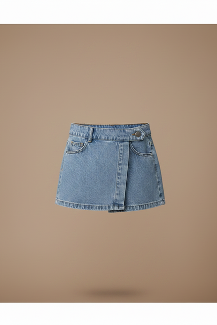 Pantalon Jupe Denim Bleu Superposé Bouton Enfant - Jean - vue 3