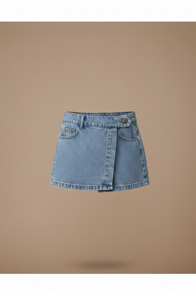 Pantalon Jupe Denim Bleu Superposé Bouton Enfant - Jean - vue 3