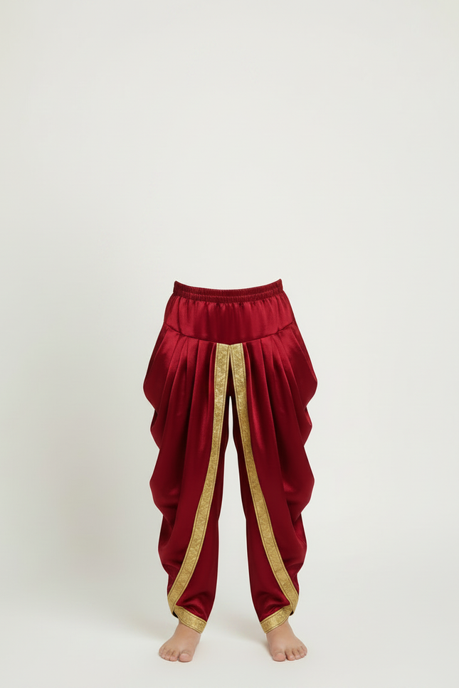 Pantalon Jupe Rouge Satiné Drapé Doré Garçon - vue 3