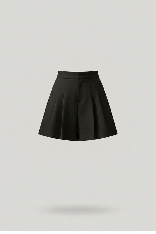 Pantalon Jupe Noir Plissé Taille Haute Femme Hiver - Gabardine - vue 3