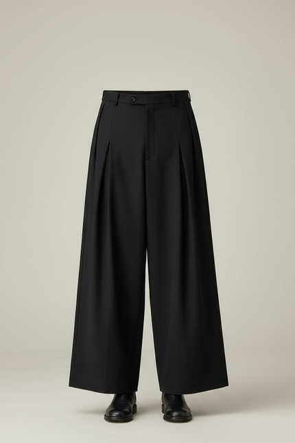 Pantalon Jupe Noir Plissé Ample Moderne Élégant - Polyester - vue 3