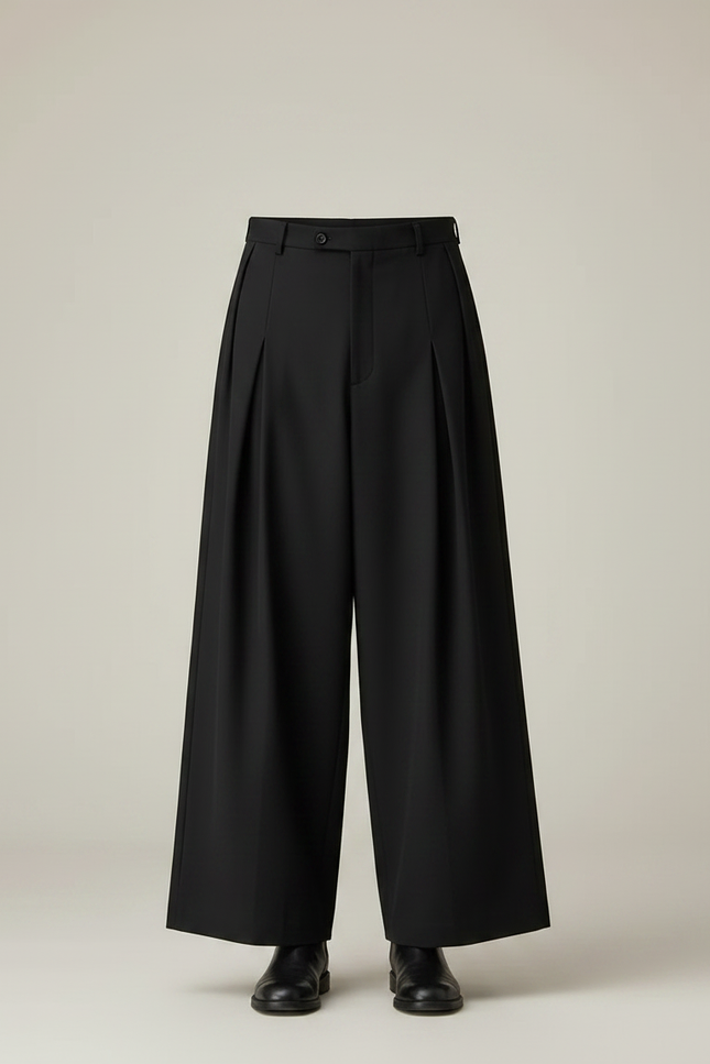 Pantalon Jupe Noir Plissé Ample Moderne Élégant - Polyester - vue 3