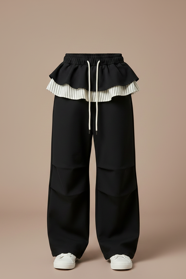 Pantalon Jupe Noir Superposé Ample Décontracté Enfant - Polyester - vue 3