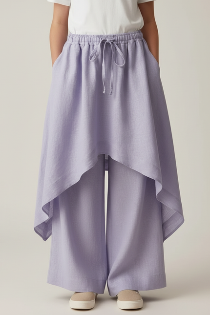 Pantalon Jupe Lavande Lin Ample Superposé Fille - Violet - vue 3