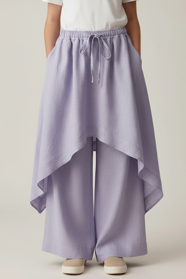 Pantalon Jupe Lavande Lin Ample Superposé Fille - Violet - vue 3
