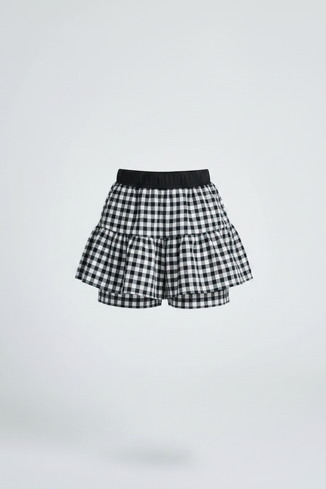 Pantalon Jupe Noir Carreaux Volants Confortable Fille - Coton - vue 3