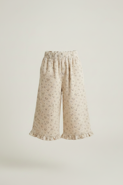 Pantalon Jupe Beige Côtelé Floral Volants Ample Enfant - Cordé - vue 3