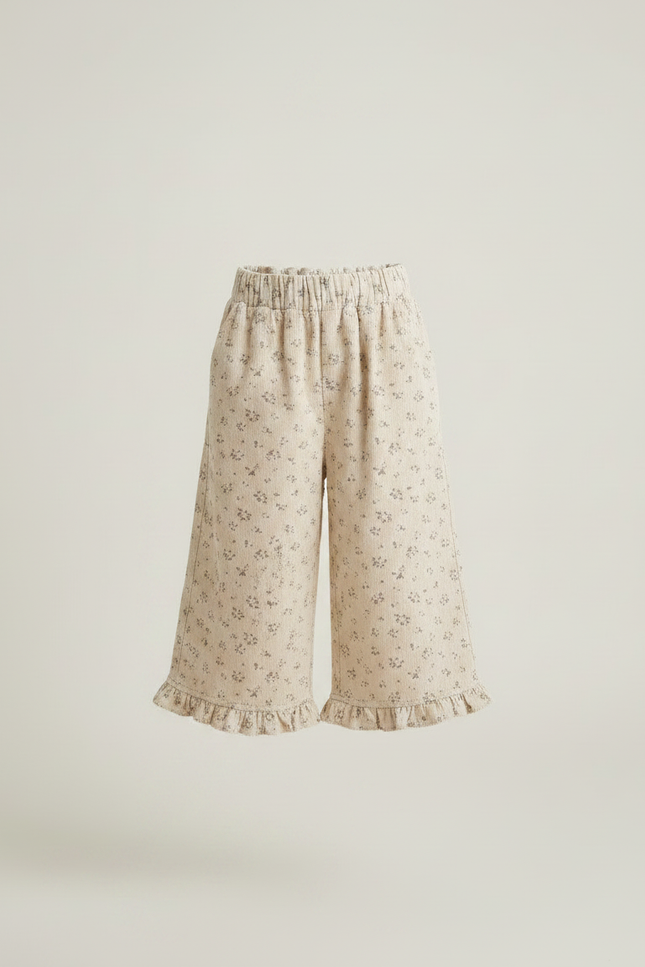 Pantalon Jupe Beige Côtelé Floral Volants Ample Enfant - Cordé - vue 3