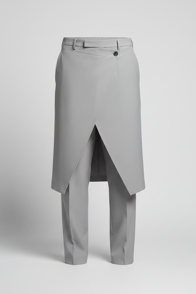 Pantalon Jupe Gris Asymétrique Droit Élégant Homme - Gabardine - vue 3