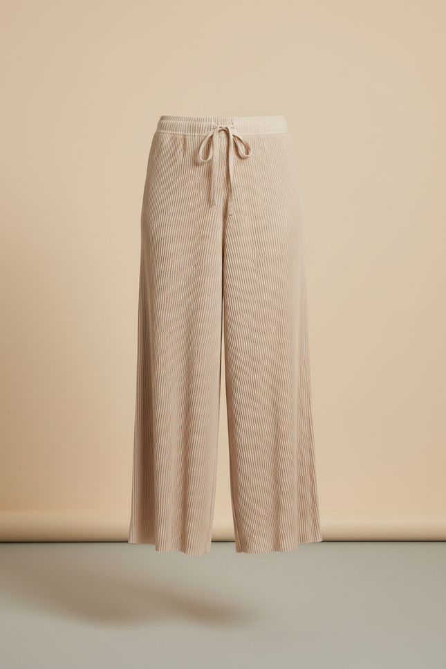 Pantalon Jupe Beige Plissé Fluide Ample Décontracté - Polyester - vue 3