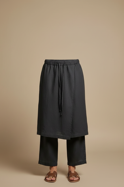 Pantalon Jupe Gris Lin Drapé Ample Homme - vue 3